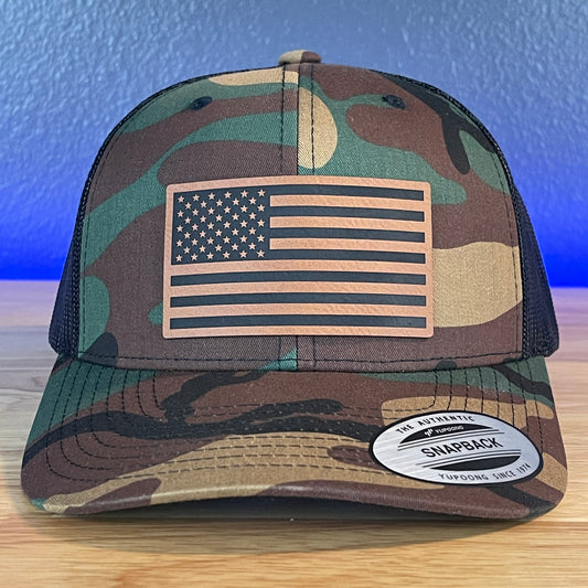 American Flag Patriotic SnapBack Trucker Patch Hat Camo/Black