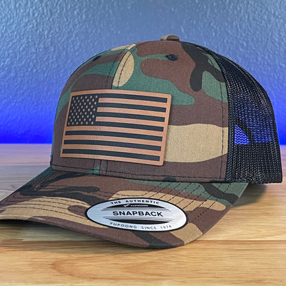 American Flag Patriotic SnapBack Trucker Patch Hat Camo/Black