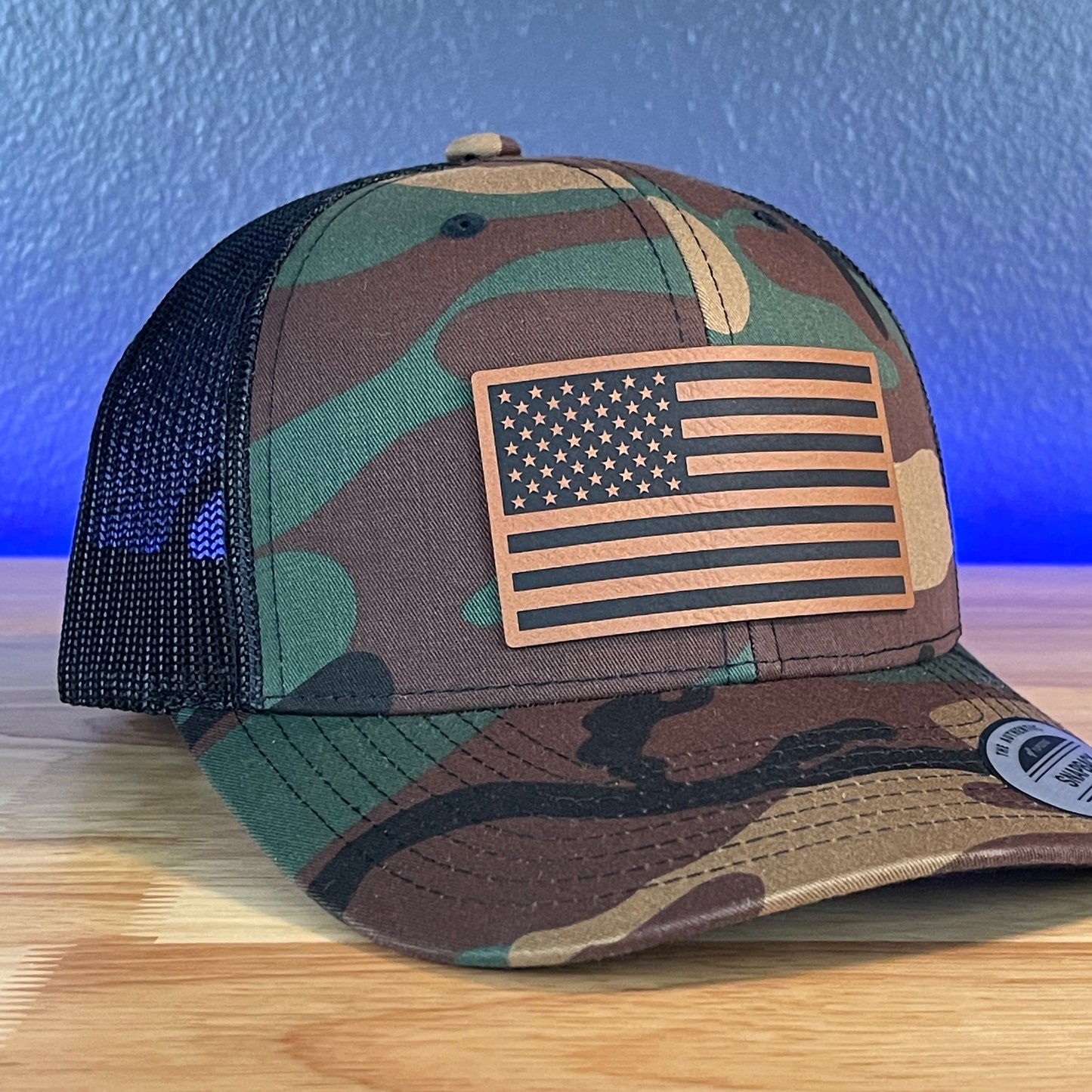 American Flag Patriotic SnapBack Trucker Patch Hat Camo/Black