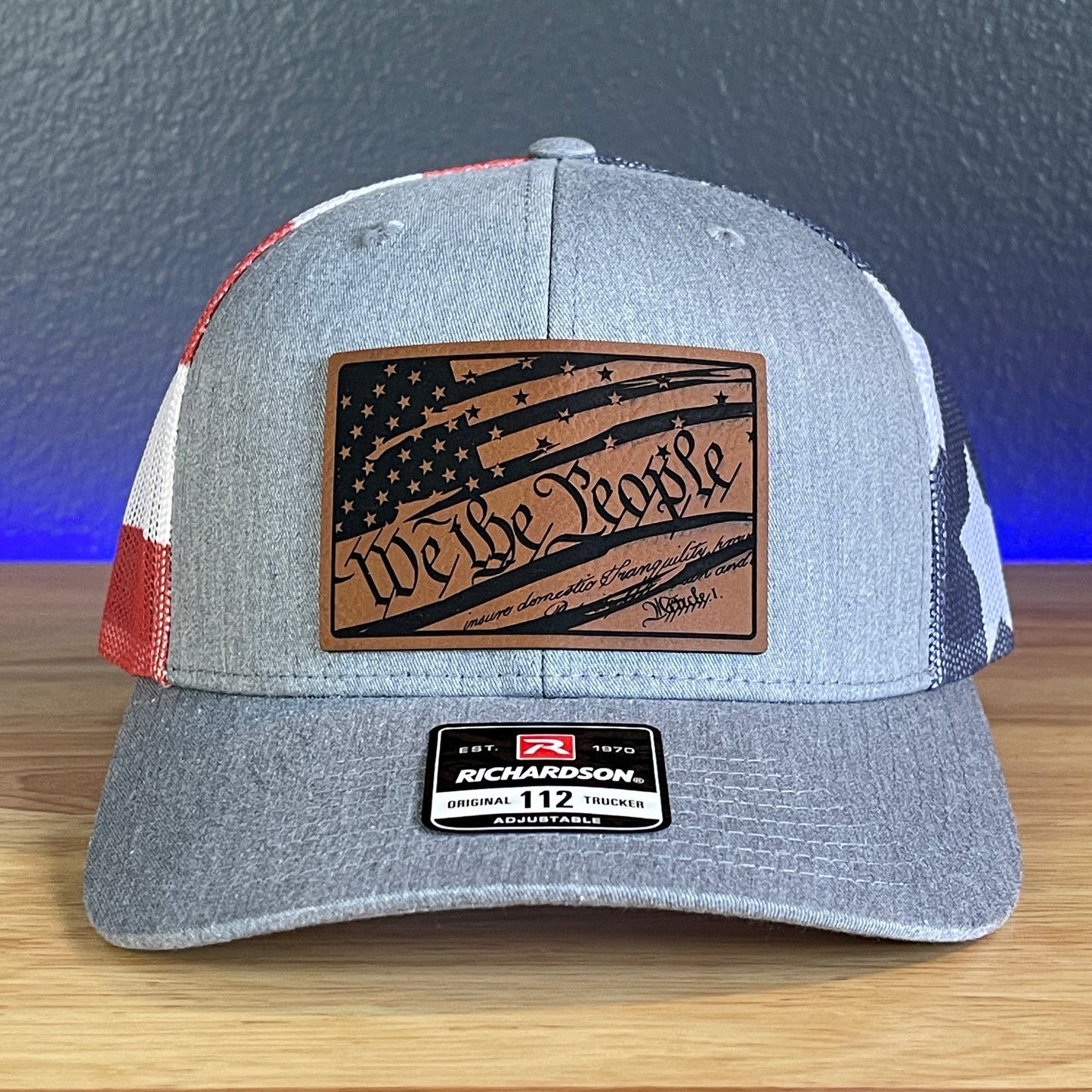 We The People American Flag Constitution Patriotic Leather Patch SnapBack Trucker Hat Stars & Stripes