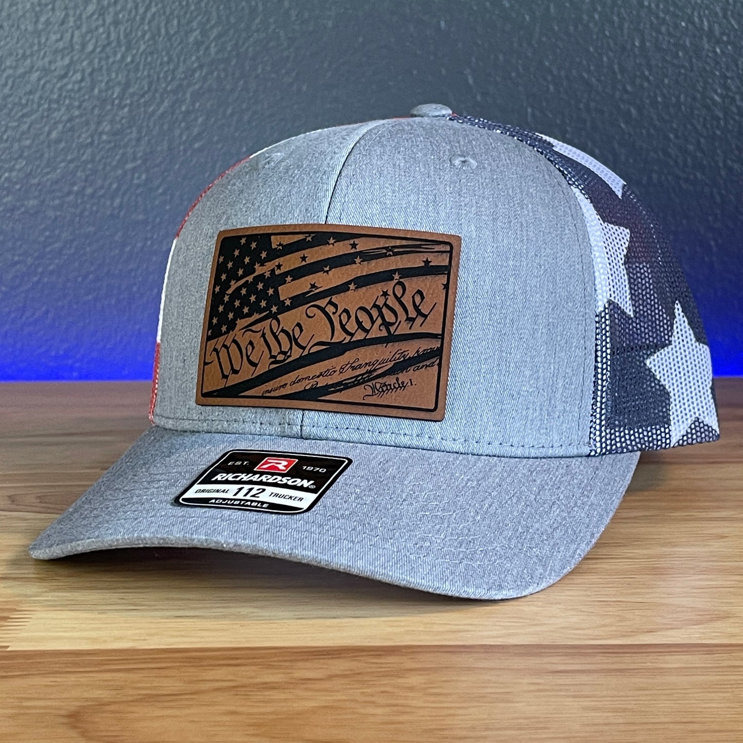 We The People American Flag Constitution Patriotic Leather Patch SnapBack Trucker Hat Stars & Stripes