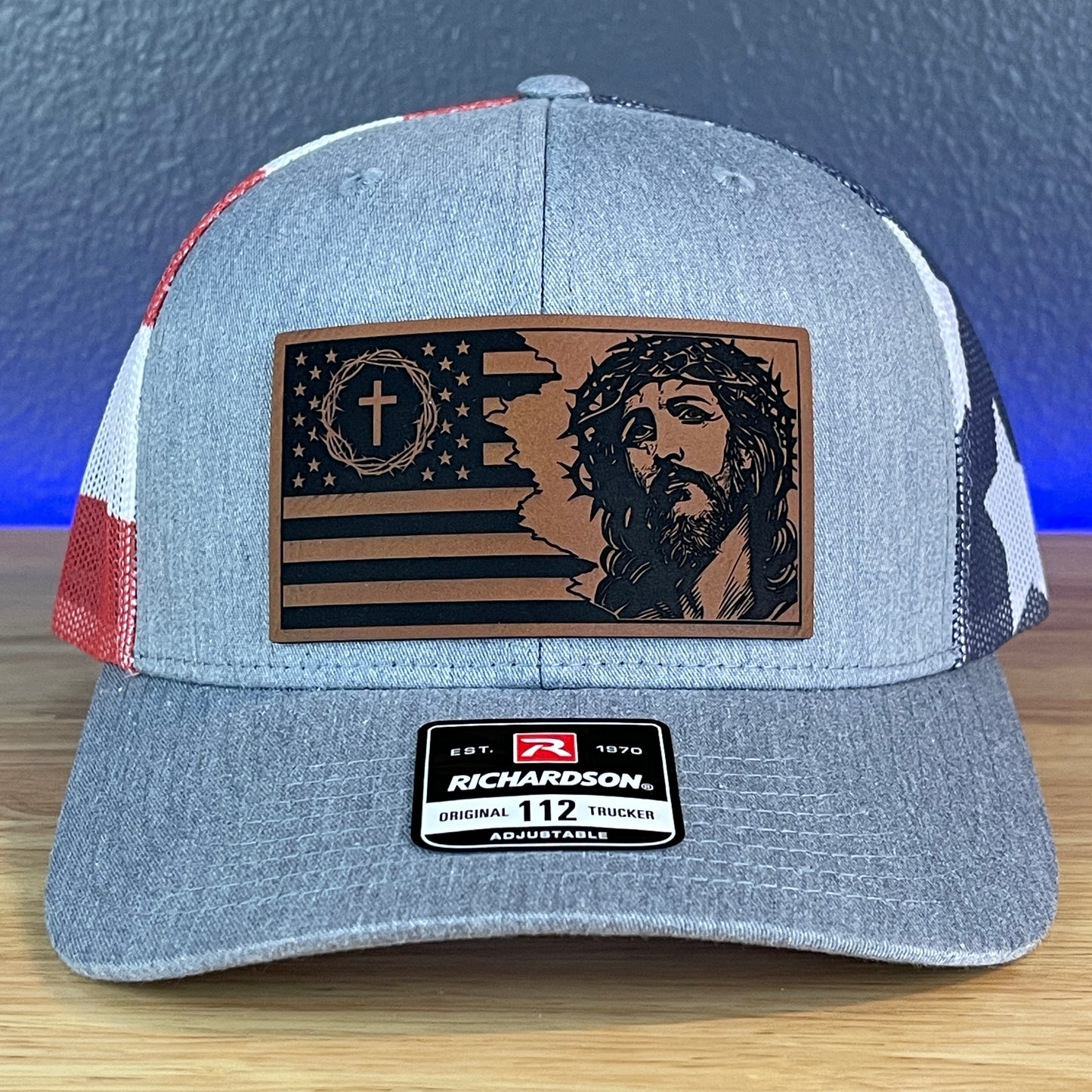 God and Country Jesus American Flag Christian Leather Patch SnapBack Trucker Hat Stars & Stripes