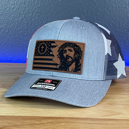 God and Country Jesus American Flag Christian Leather Patch SnapBack Trucker Hat Stars & Stripes