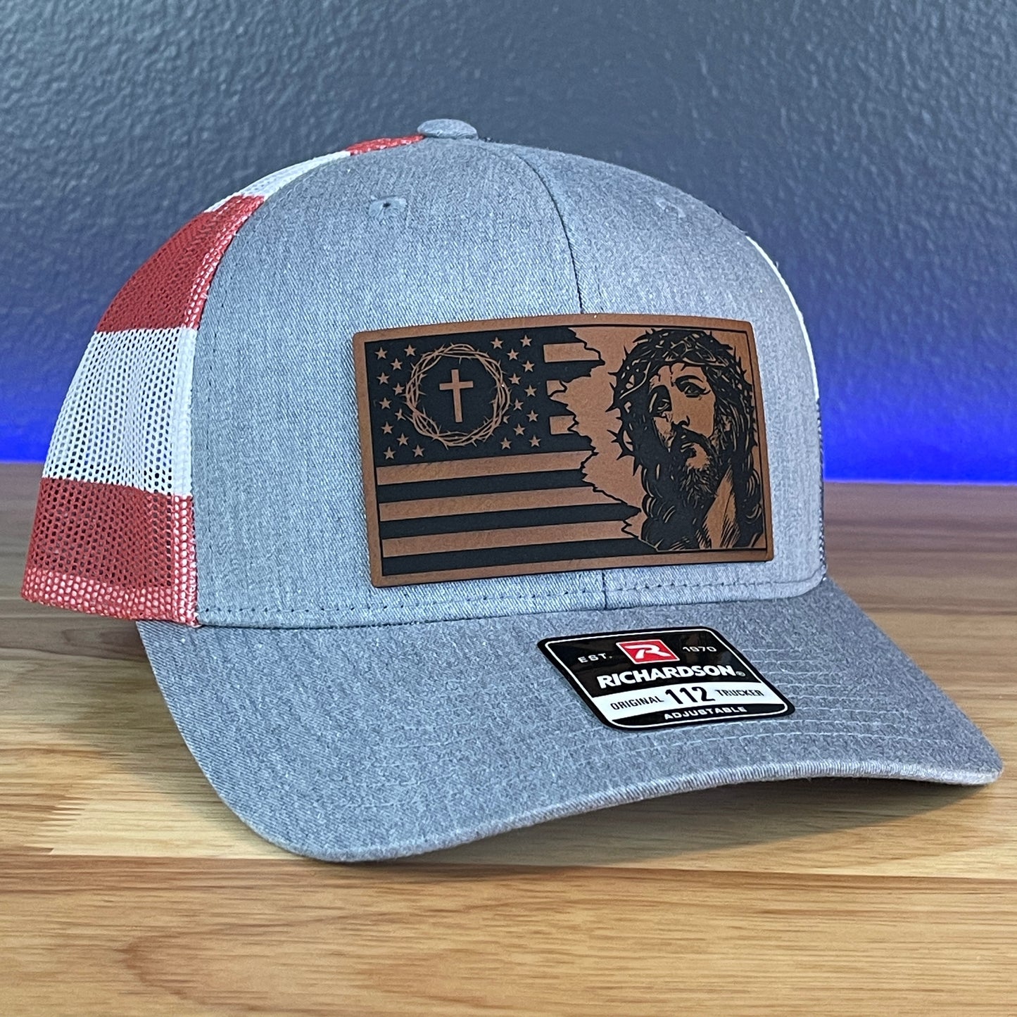 God and Country Jesus American Flag Christian Leather Patch SnapBack Trucker Hat Stars & Stripes