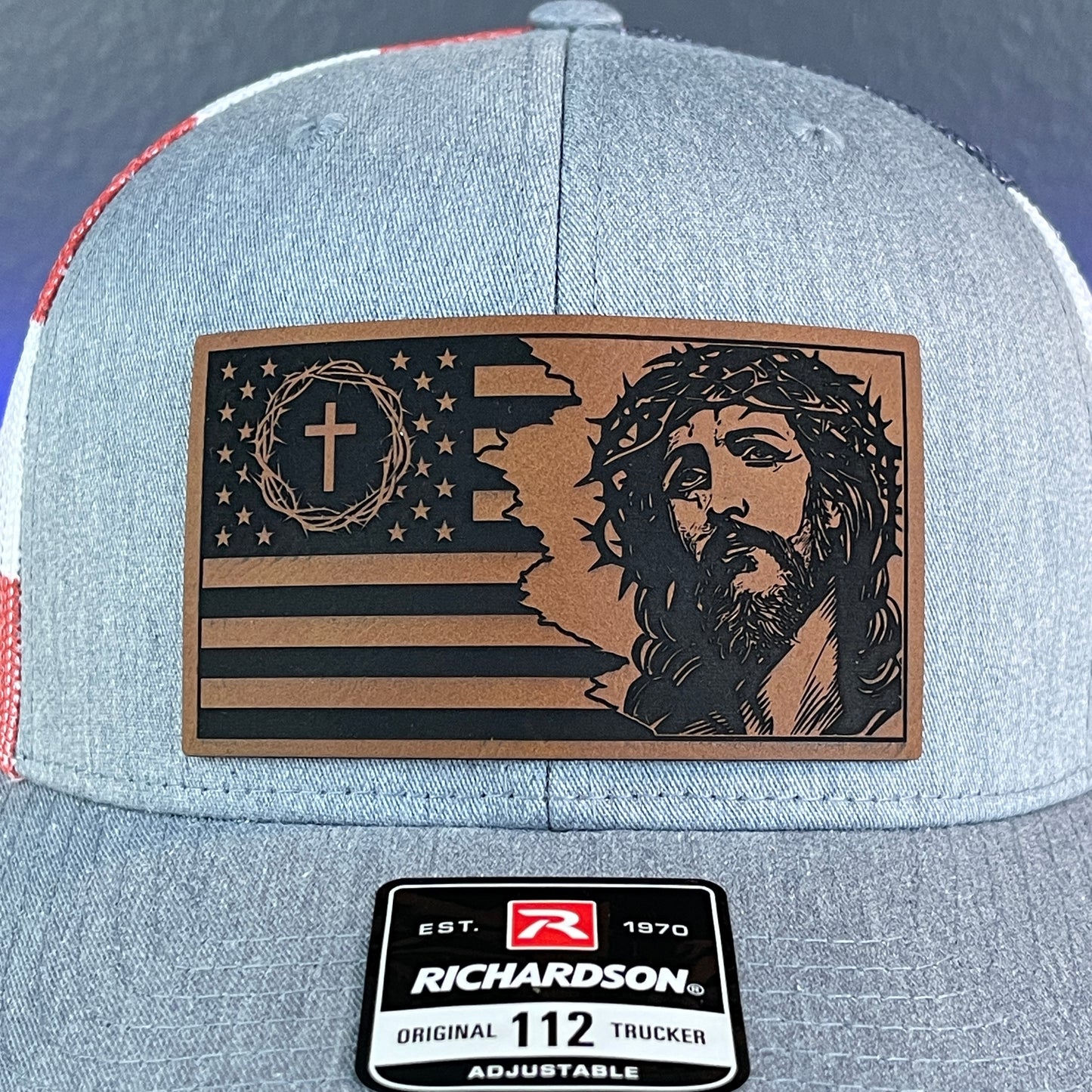 God and Country Jesus American Flag Christian Leather Patch SnapBack Trucker Hat Stars & Stripes