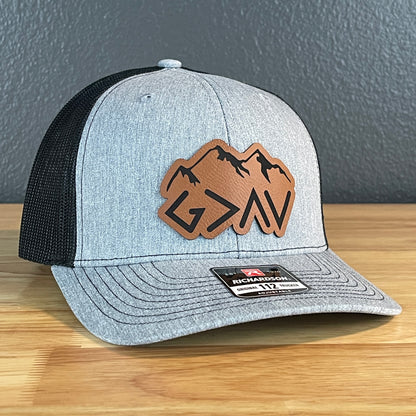 God Is Greater Than The Highs And Lows Christian SnapBack Leather Patch Hat Outline