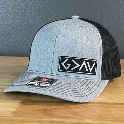 God Is Greater Than The Highs And Lows Christian SnapBack Leather Patch Hat Side Blk/Silv