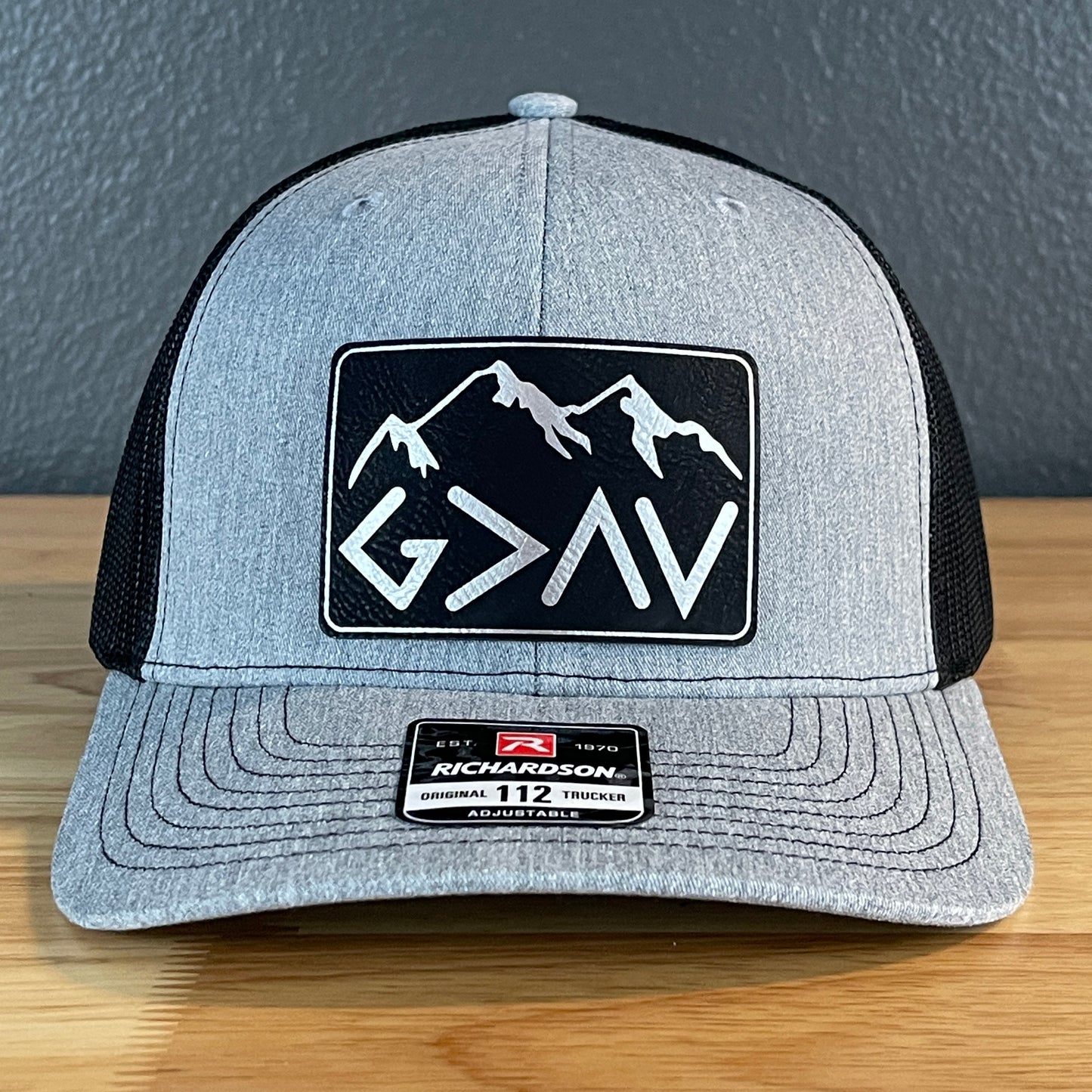 God Is Greater Than The Highs And Lows Christian SnapBack Leather Patch Hat Rectangular Blk/Silv