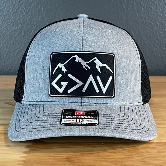 God Is Greater Than The Highs And Lows Christian SnapBack Leather Patch Hat Rectangular Blk/Silv