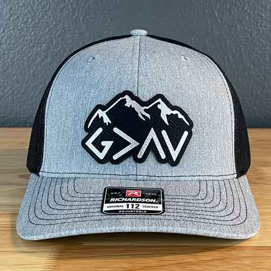 God Is Greater Than The Highs And Lows Christian SnapBack Leather Patch Hat Outline Blk/Silv