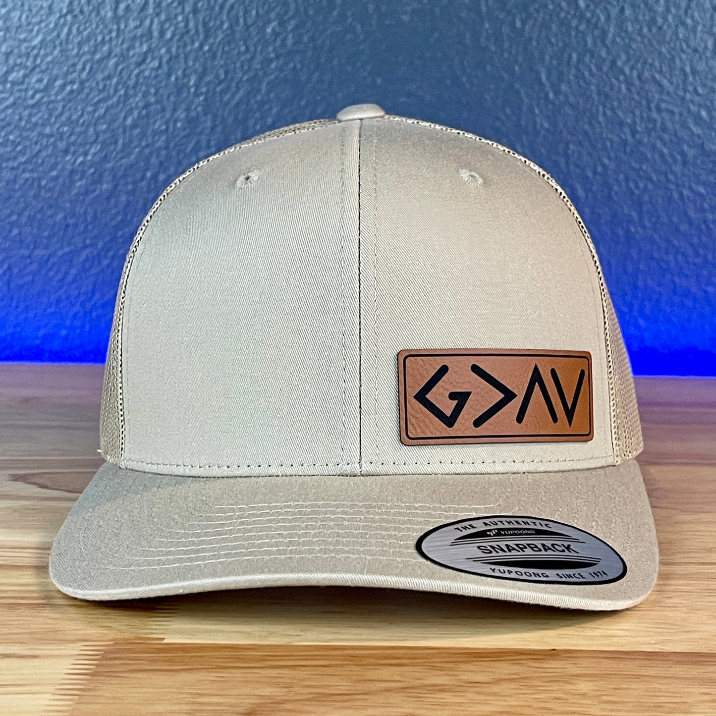 God Is Greater Than The Highs And Lows Christian SnapBack Leather Patch Hat Rawhide Side