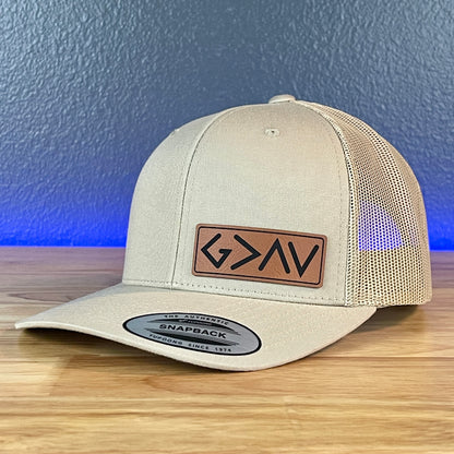 God Is Greater Than The Highs And Lows Christian SnapBack Leather Patch Hat Rawhide Side