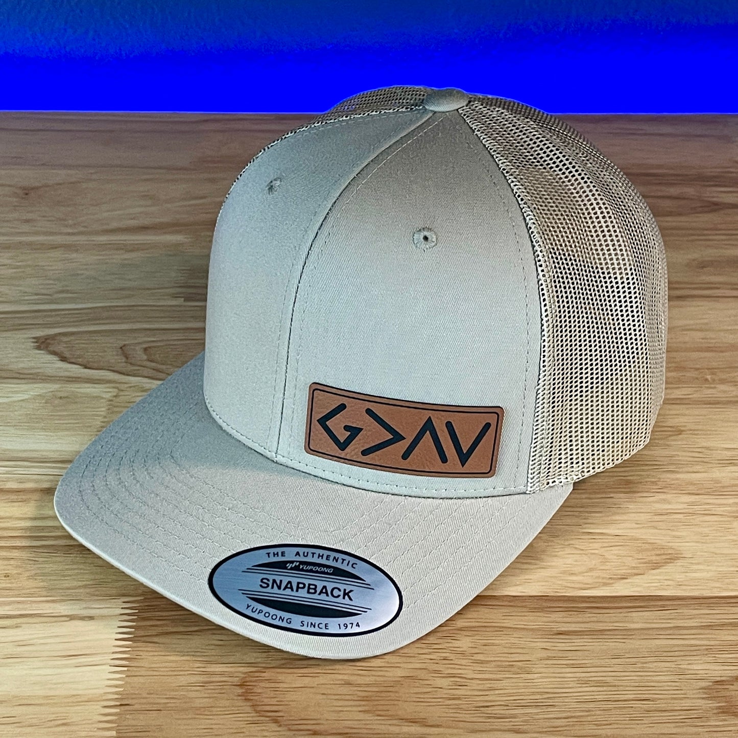 God Is Greater Than The Highs And Lows Christian SnapBack Leather Patch Hat Rawhide Side