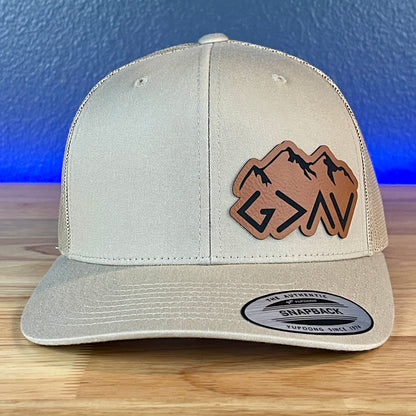 God Is Greater Than The Highs And Lows Christian SnapBack Leather Patch Hat Rawhide Side Outline