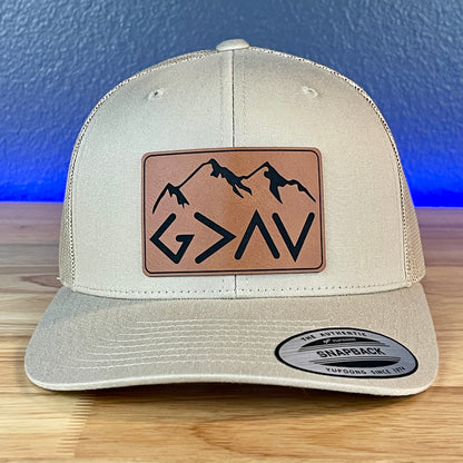 God Is Greater Than The Highs And Lows Christian SnapBack Leather Patch Hat Rawhide Rectangular