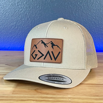 God Is Greater Than The Highs And Lows Christian SnapBack Leather Patch Hat Rawhide Rectangular