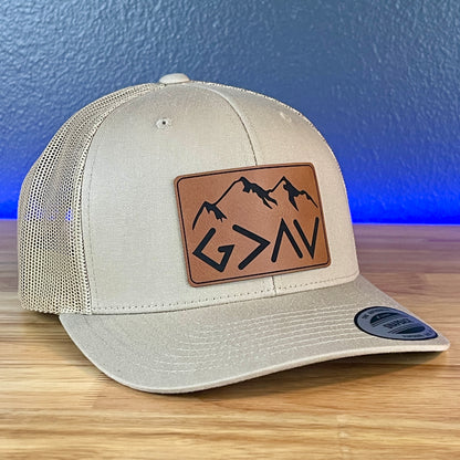 God Is Greater Than The Highs And Lows Christian SnapBack Leather Patch Hat Rawhide Rectangular