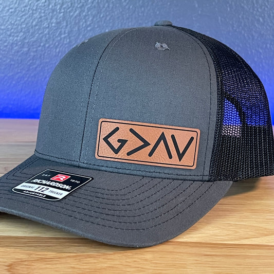 God Is Greater Than The Highs And Lows Christian SnapBack Leather Patch Hat Rawhide Side