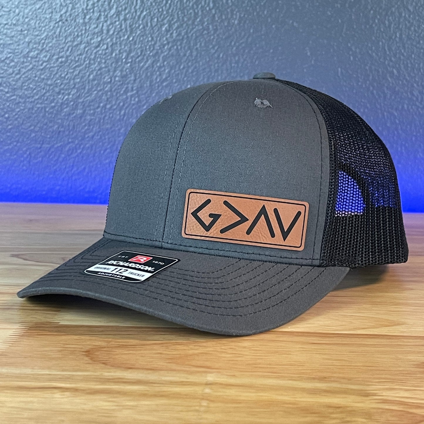 God Is Greater Than The Highs And Lows Christian SnapBack Leather Patch Hat Rawhide Side