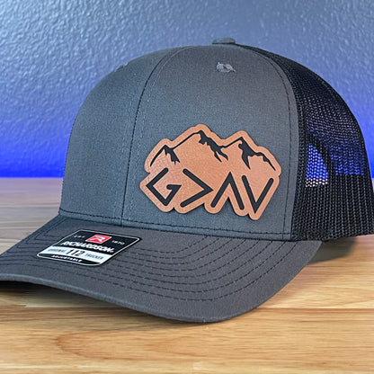 God Is Greater Than The Highs And Lows Christian SnapBack Leather Patch Hat Rawhide Side Outline