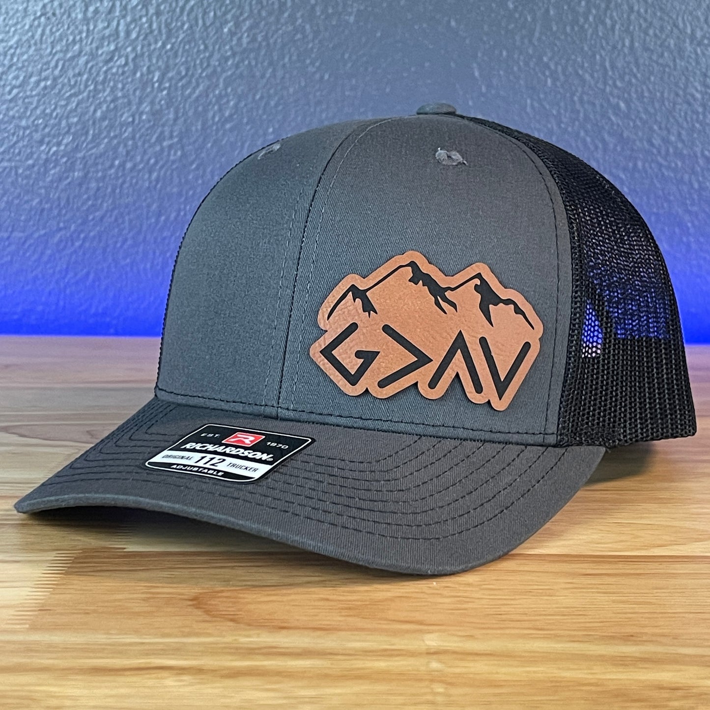 God Is Greater Than The Highs And Lows Christian SnapBack Leather Patch Hat Rawhide Side Outline