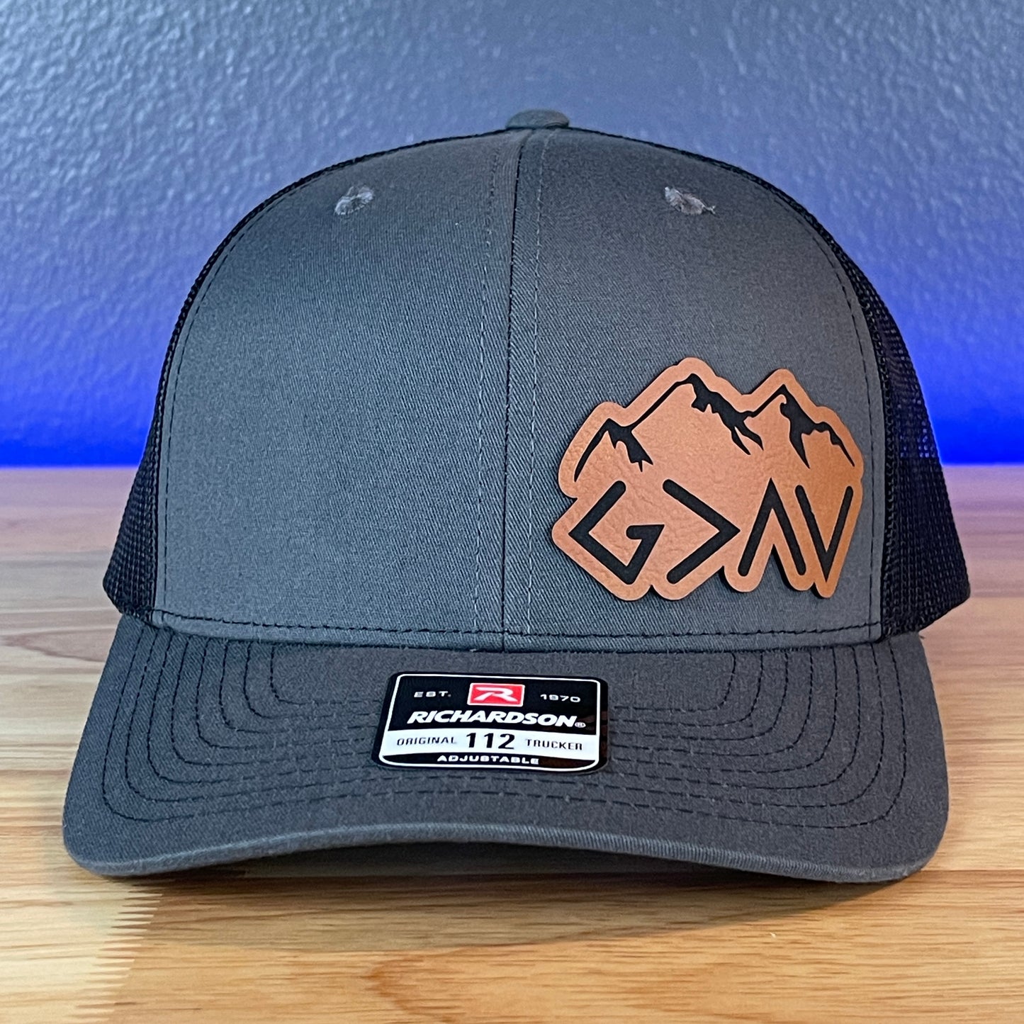 God Is Greater Than The Highs And Lows Christian SnapBack Leather Patch Hat Rawhide Side Outline