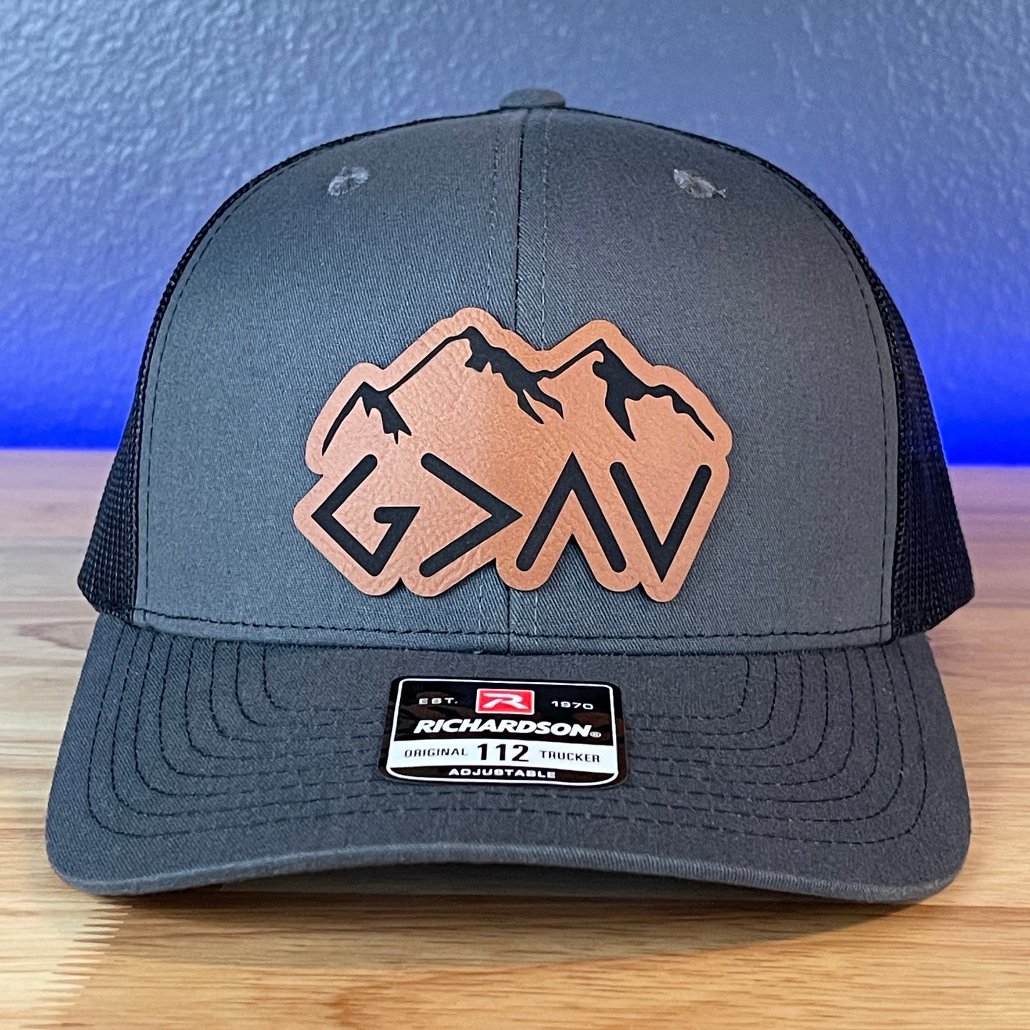 God Is Greater Than The Highs And Lows Christian SnapBack Leather Patch Hat Rawhide Outline