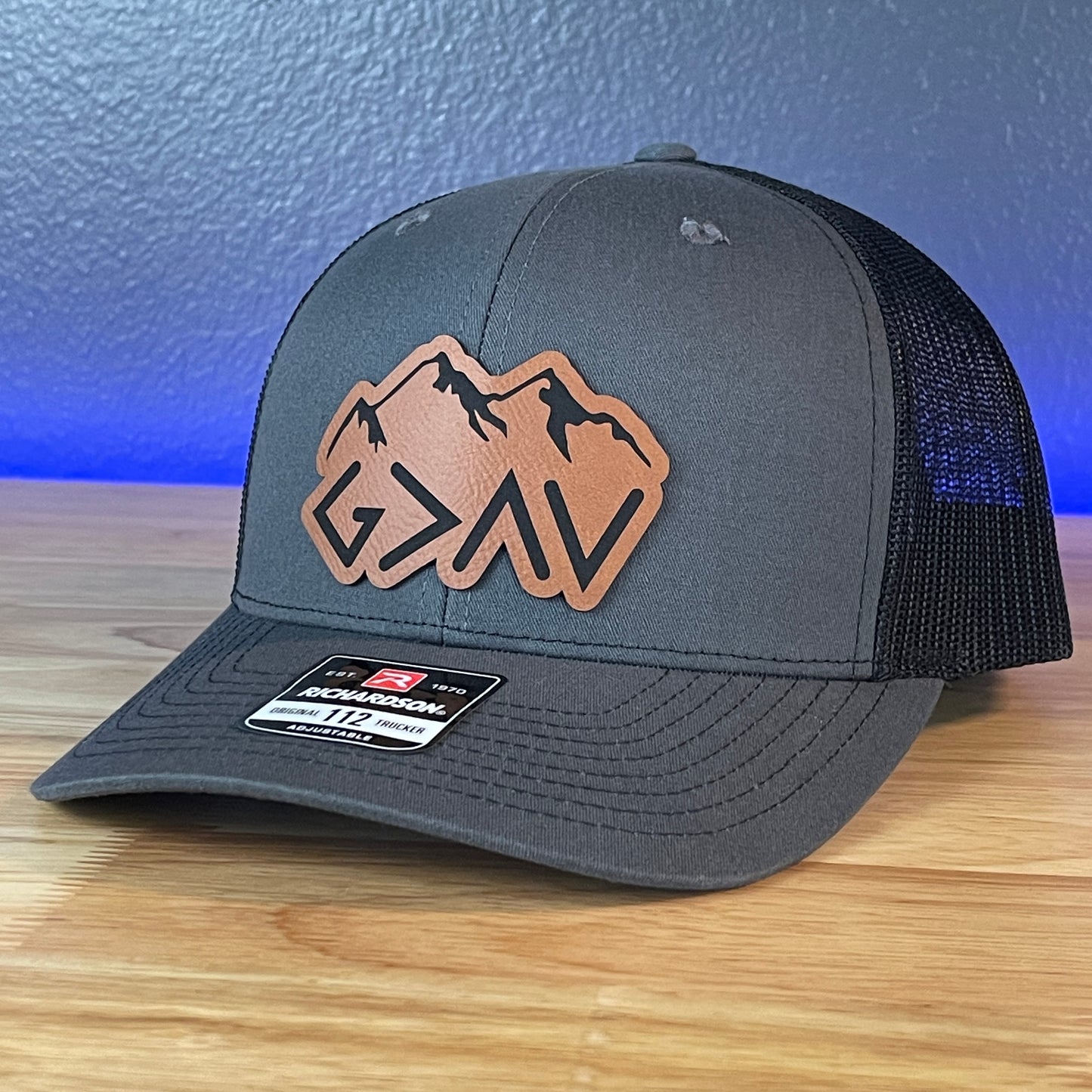 God Is Greater Than The Highs And Lows Christian SnapBack Leather Patch Hat Rawhide Outline