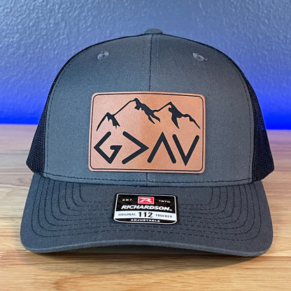 God Is Greater Than The Highs And Lows Christian SnapBack Leather Patch Hat Rawhide Rectangular