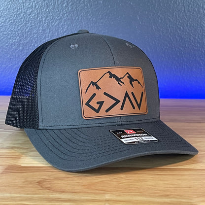 God Is Greater Than The Highs And Lows Christian SnapBack Leather Patch Hat Rawhide Rectangular