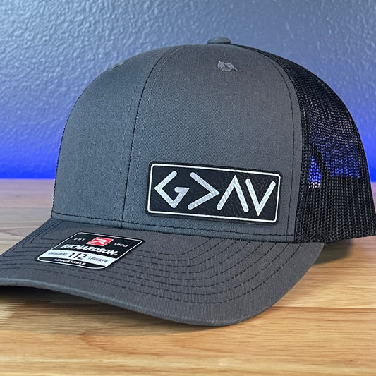 God Is Greater Than The Highs And Lows Christian SnapBack Leather Patch Hat Blk/Silv Side