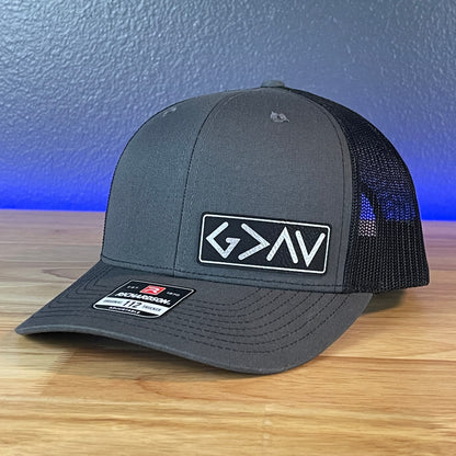 God Is Greater Than The Highs And Lows Christian SnapBack Leather Patch Hat Blk/Silv Side