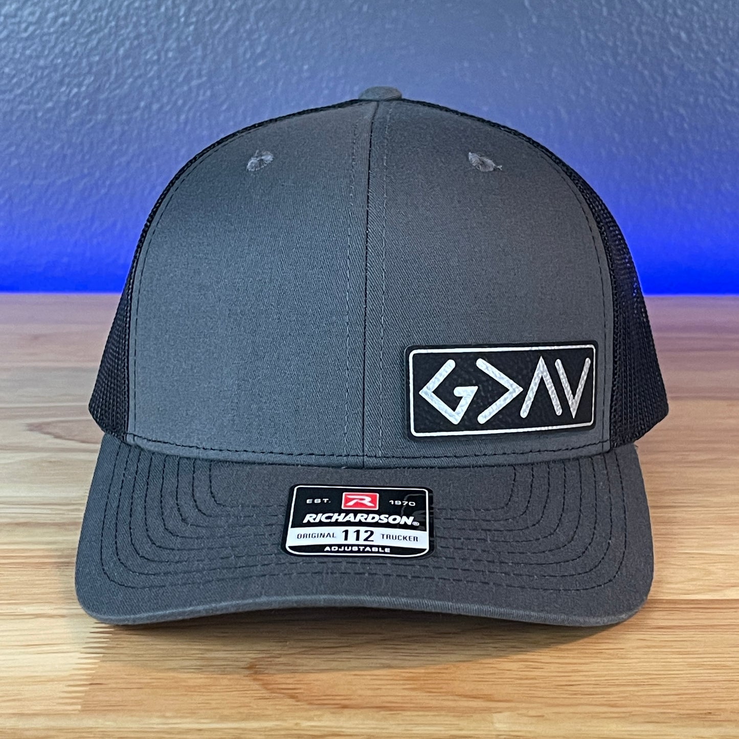 God Is Greater Than The Highs And Lows Christian SnapBack Leather Patch Hat Blk/Silv Side