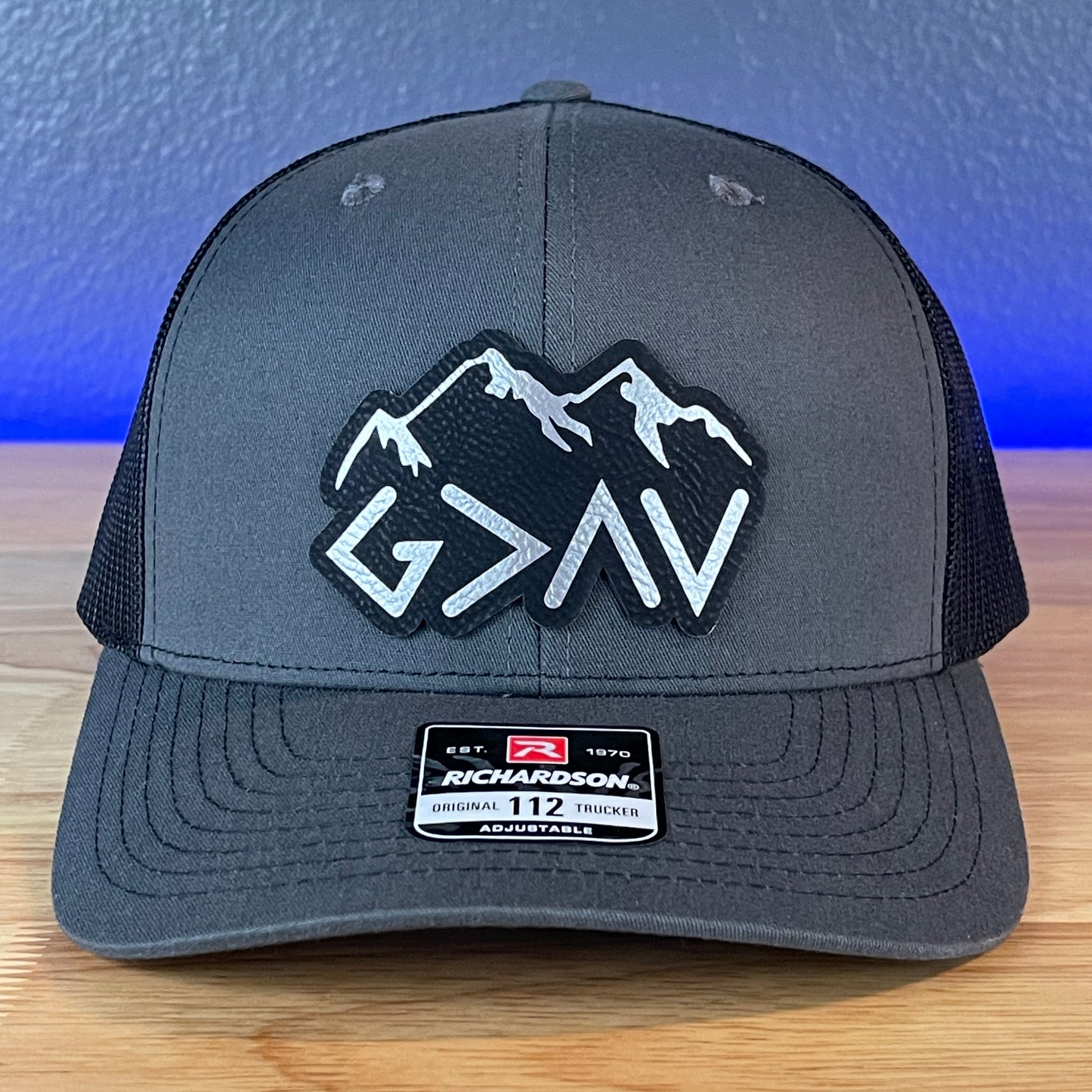 God Is Greater Than The Highs And Lows Christian SnapBack Leather Patch Hat Outline Blk/Silv