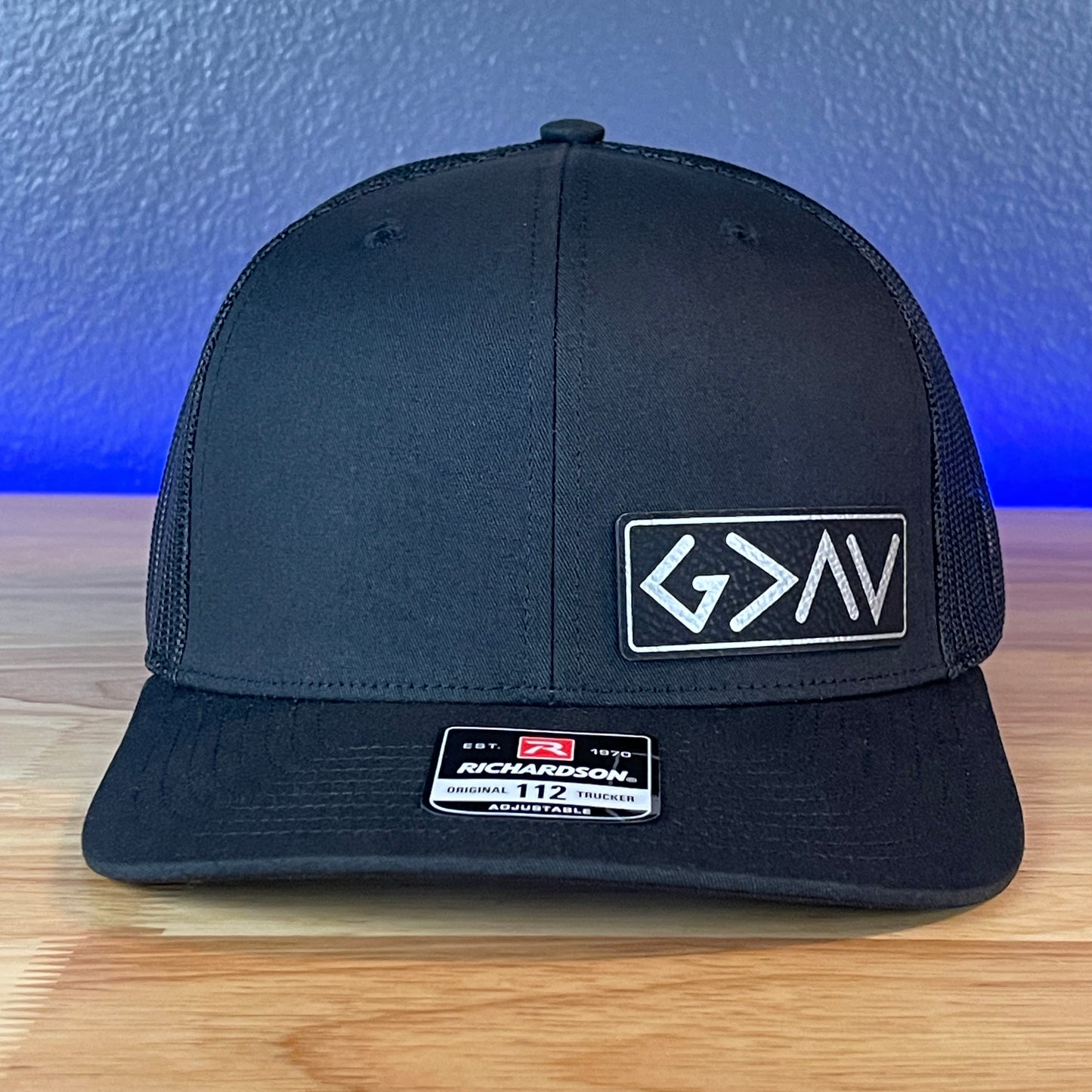 God Is Greater Than The Highs And Lows Christian SnapBack Leather Patch Hat Blk/Silv Side