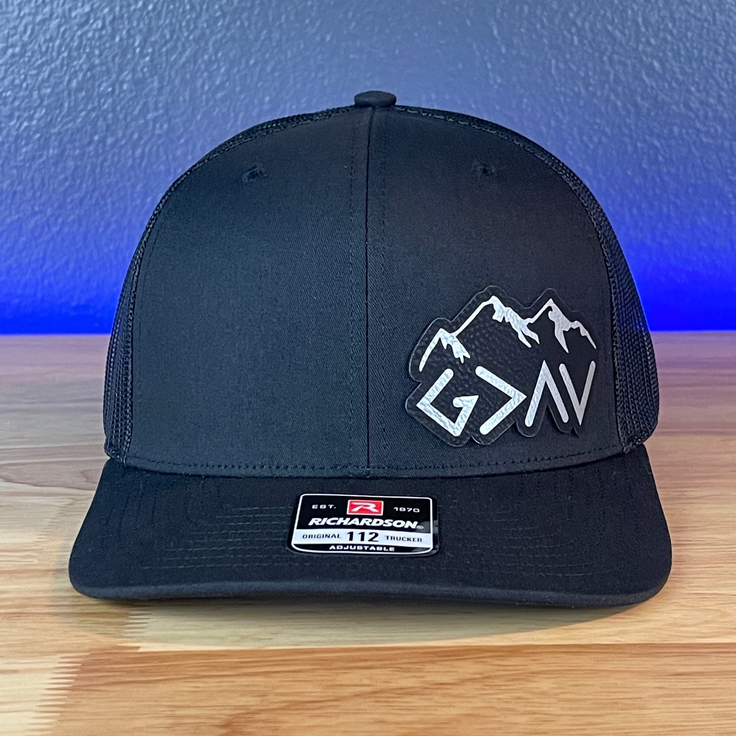 God Is Greater Than The Highs And Lows Christian SnapBack Leather Patch Hat Blk/Silv Side Outline