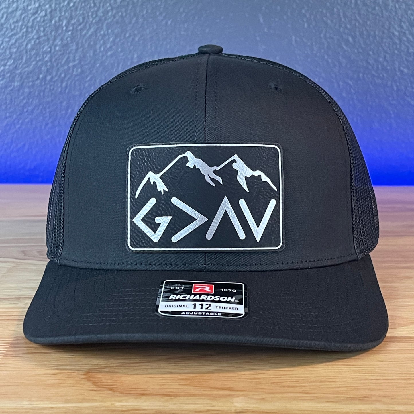 God Is Greater Than The Highs And Lows Christian SnapBack Leather Patch Hat Blk/Silv Rectangular