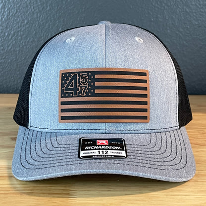 45 47 Inauguration American Flag Patriotic SnapBack Trucker Rawhide Leather Patch Hat