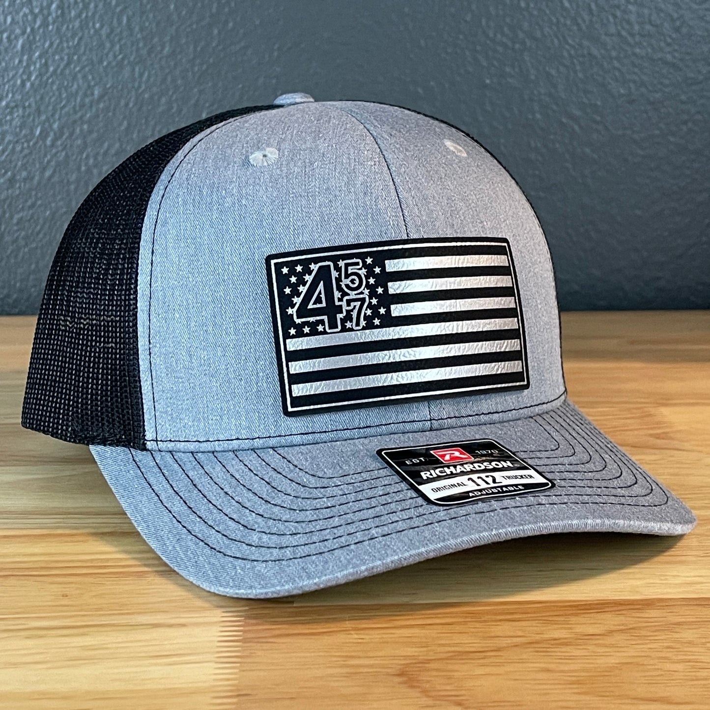 45 47 Inauguration American Flag Patriotic SnapBack Trucker Leather Patch Hat Blk/Silv