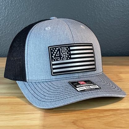 45 47 Inauguration American Flag Patriotic SnapBack Trucker Leather Patch Hat Blk/Silv