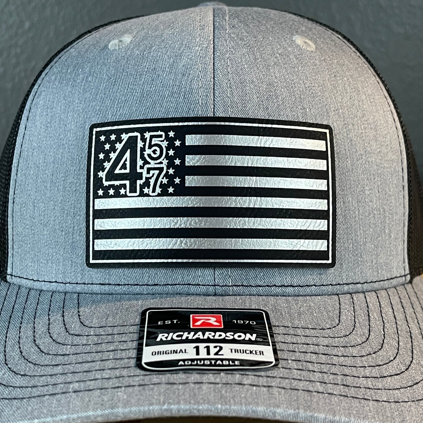 45 47 Inauguration American Flag Patriotic SnapBack Trucker Leather Patch Hat Blk/Silv