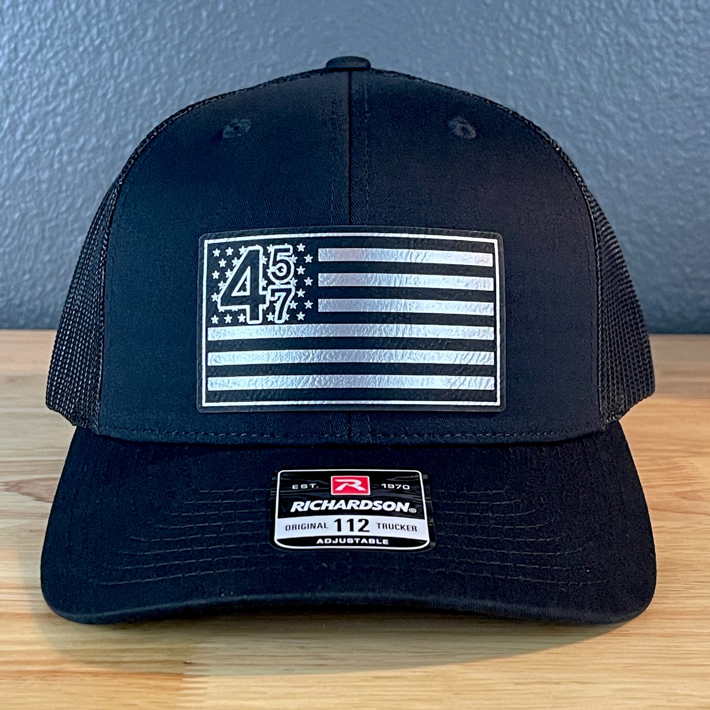 45 47 Inauguration American Flag Patriotic SnapBack Trucker Leather Patch Hat Blk/Silv