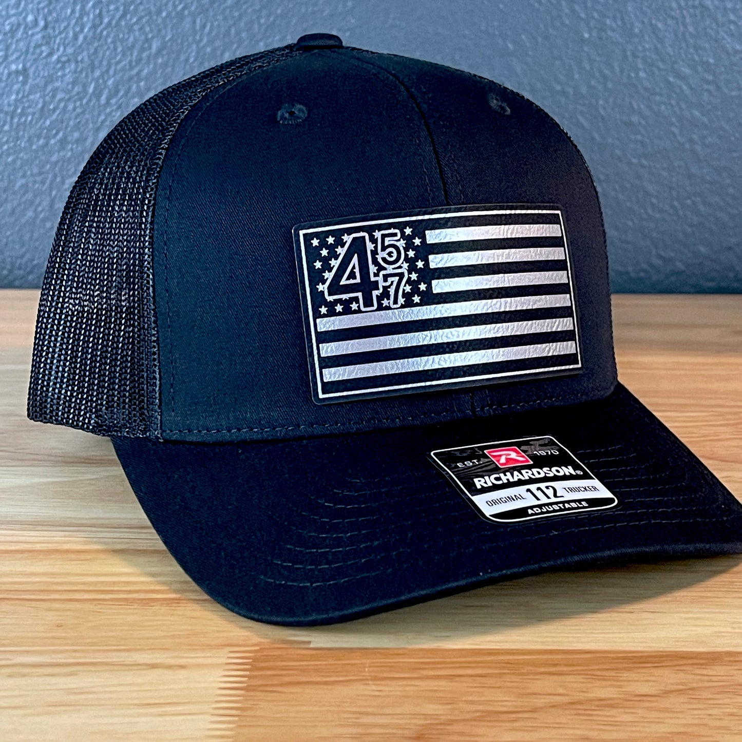 45 47 Inauguration American Flag Patriotic SnapBack Trucker Leather Patch Hat Blk/Silv