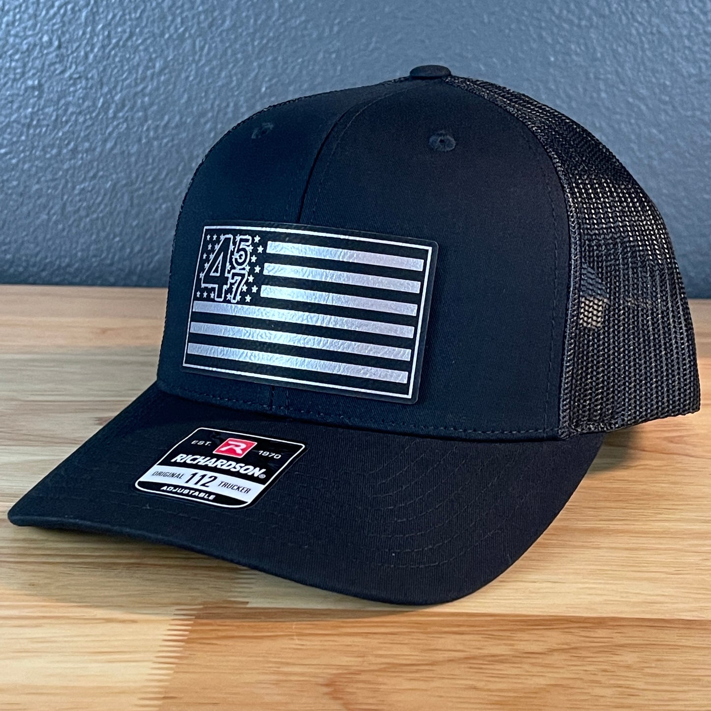 45 47 Inauguration American Flag Patriotic SnapBack Trucker Leather Patch Hat Blk/Silv