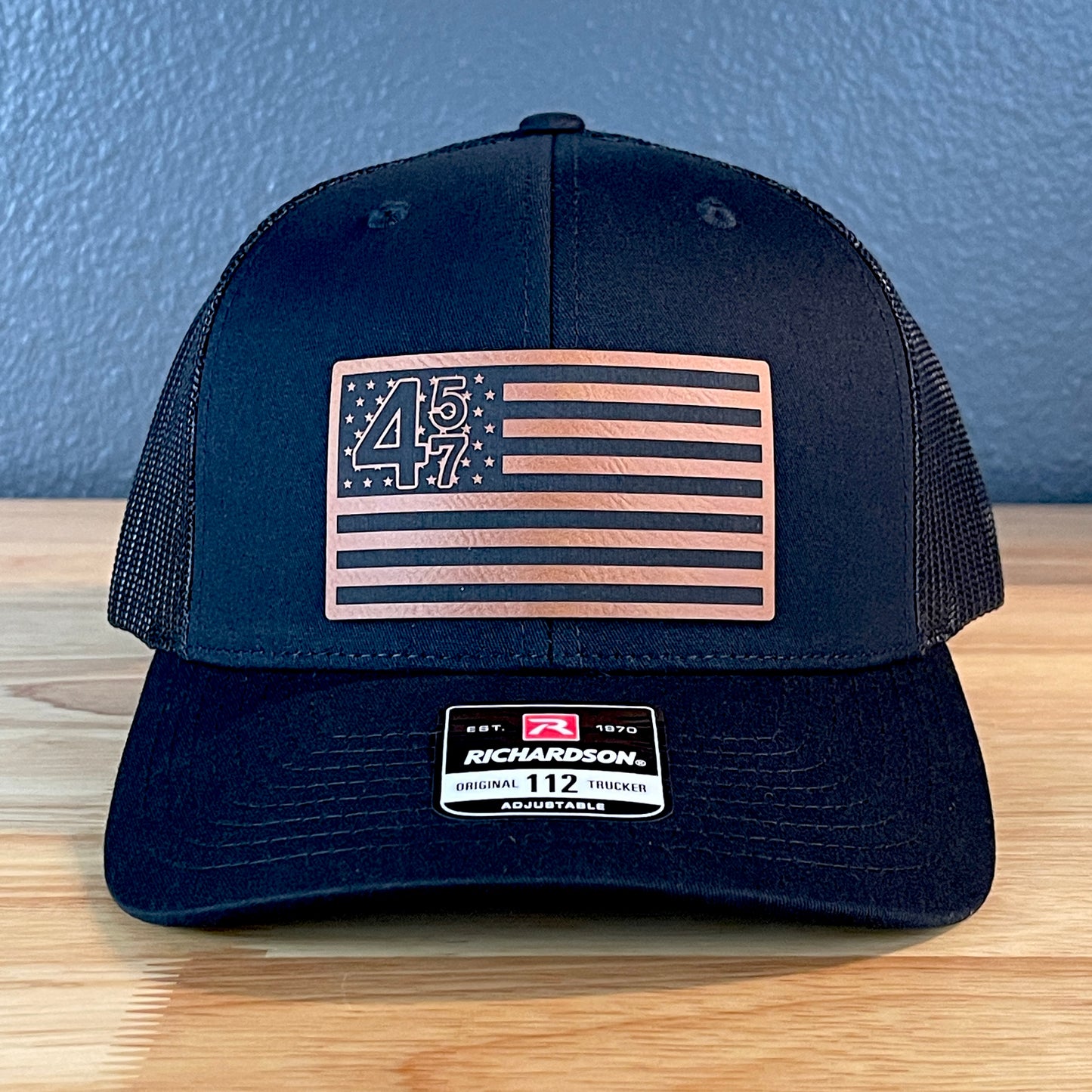 45 47 Inauguration American Flag Patriotic SnapBack Trucker Rawhide Leather Patch Hat