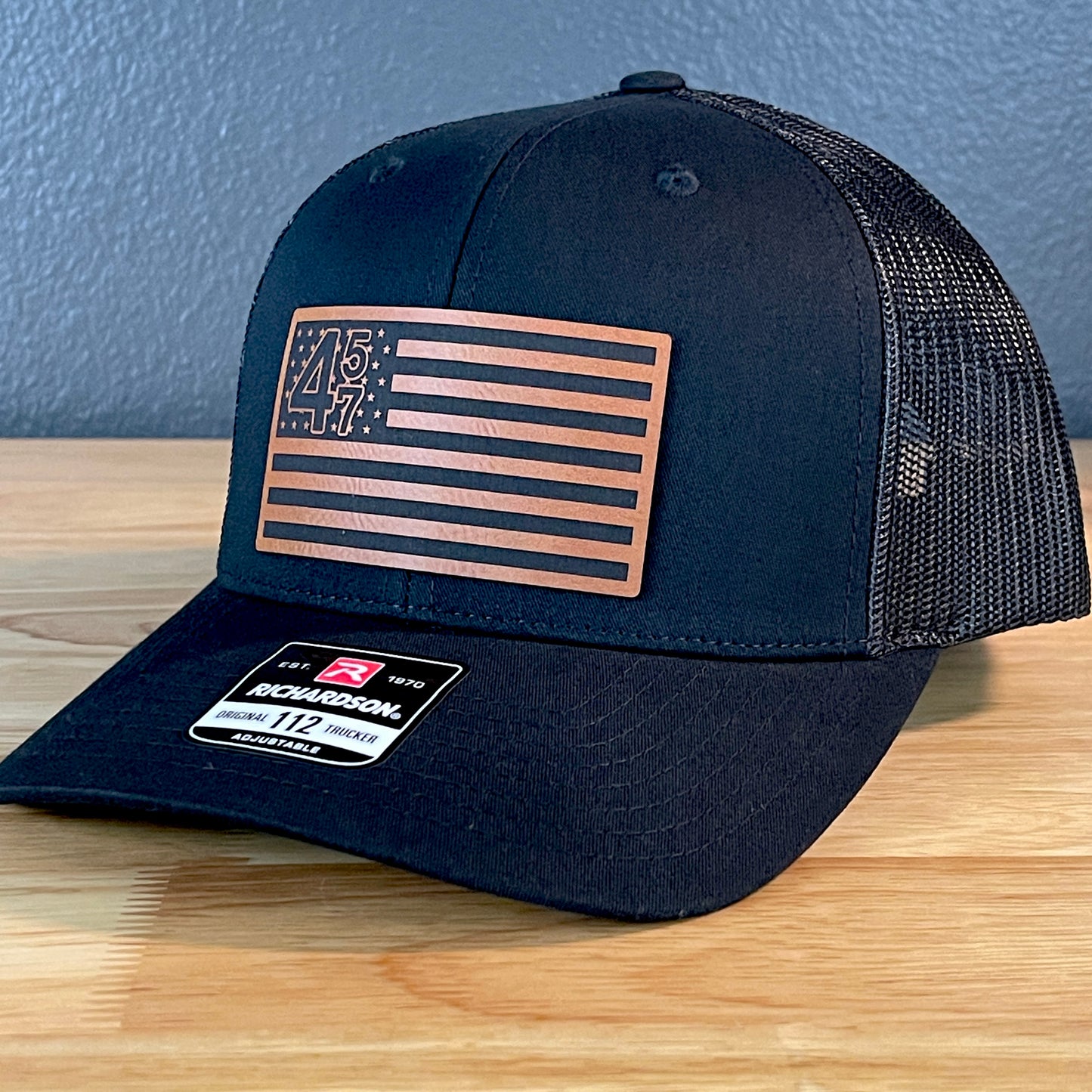 45 47 Inauguration American Flag Patriotic SnapBack Trucker Rawhide Leather Patch Hat