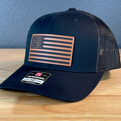 45 47 Inauguration American Flag Patriotic SnapBack Trucker Rawhide Leather Patch Hat