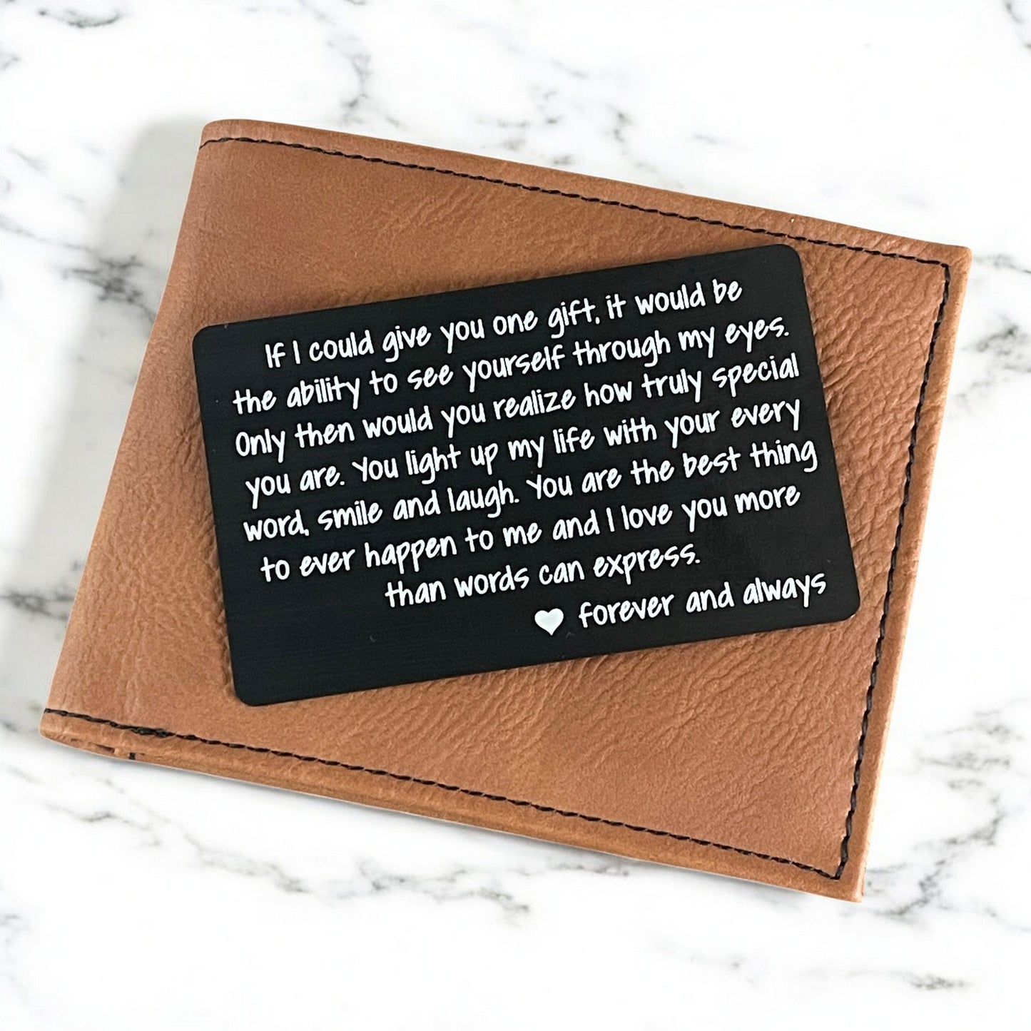 Engraved Metal Wallet Card - Valentine Gift for Boyfriend or Husband - Romantic Love Note