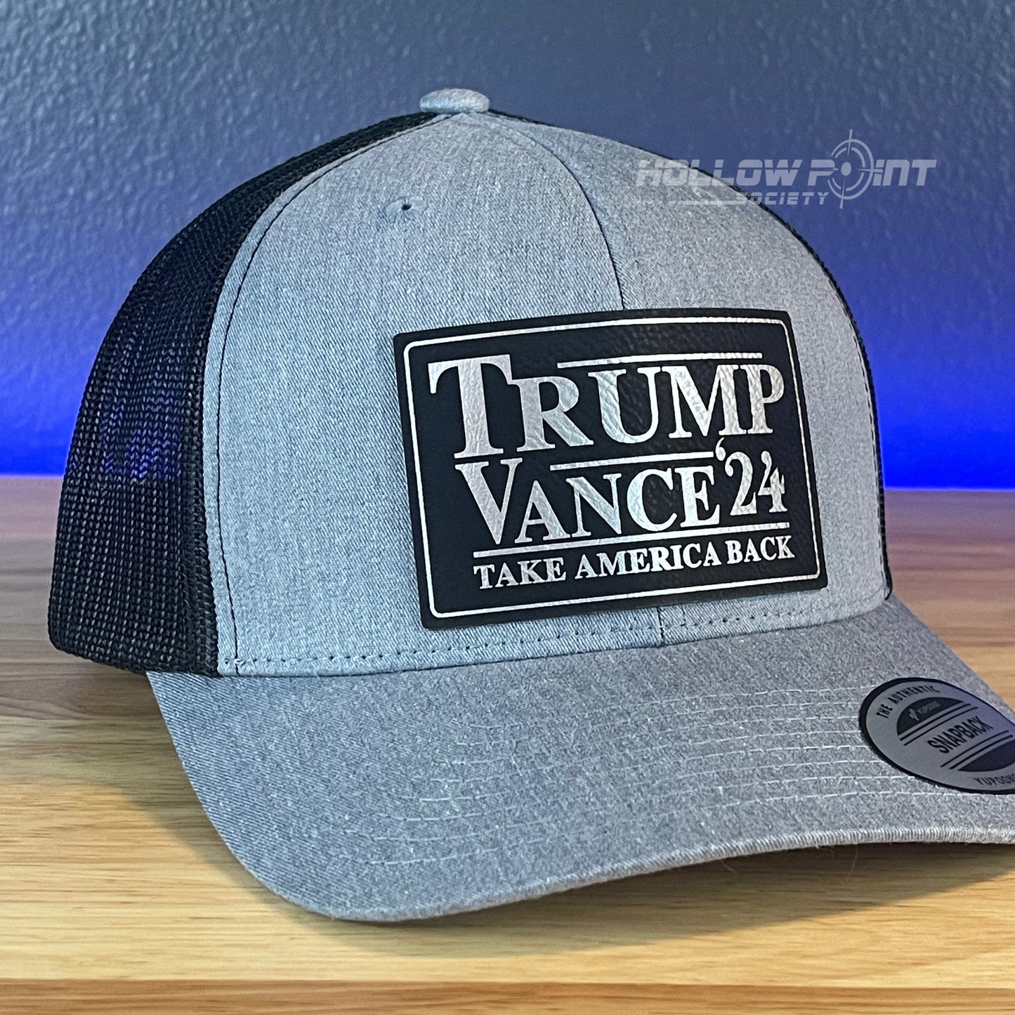 TRUMP VANCE 2024 Take America Back SnapBack Trucker Blk/Silver Leather Patch Hat