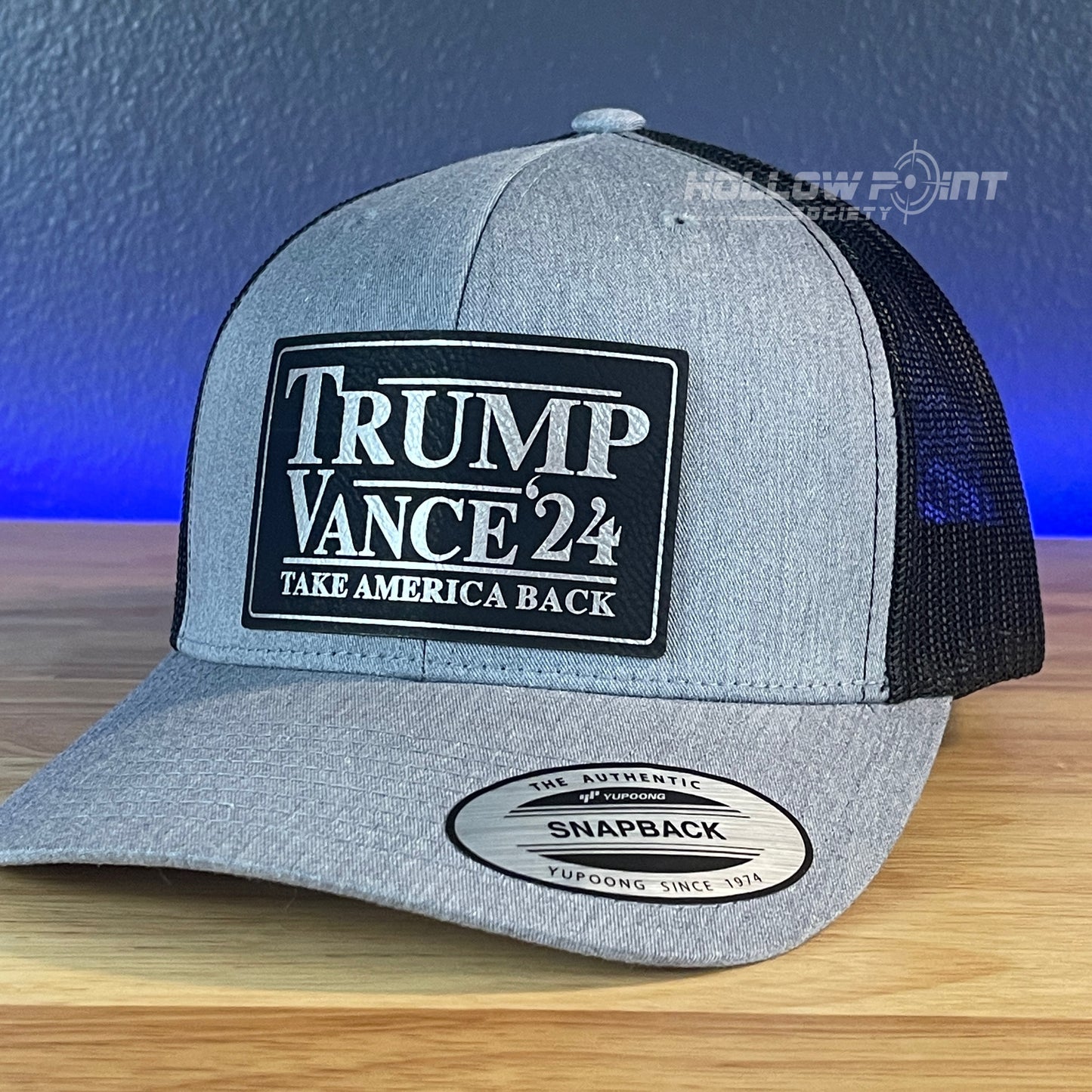 TRUMP VANCE 2024 Take America Back SnapBack Trucker Blk/Silver Leather Patch Hat